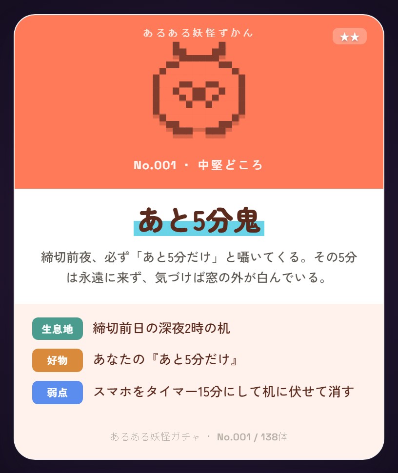 あるある妖怪の図鑑カードの例